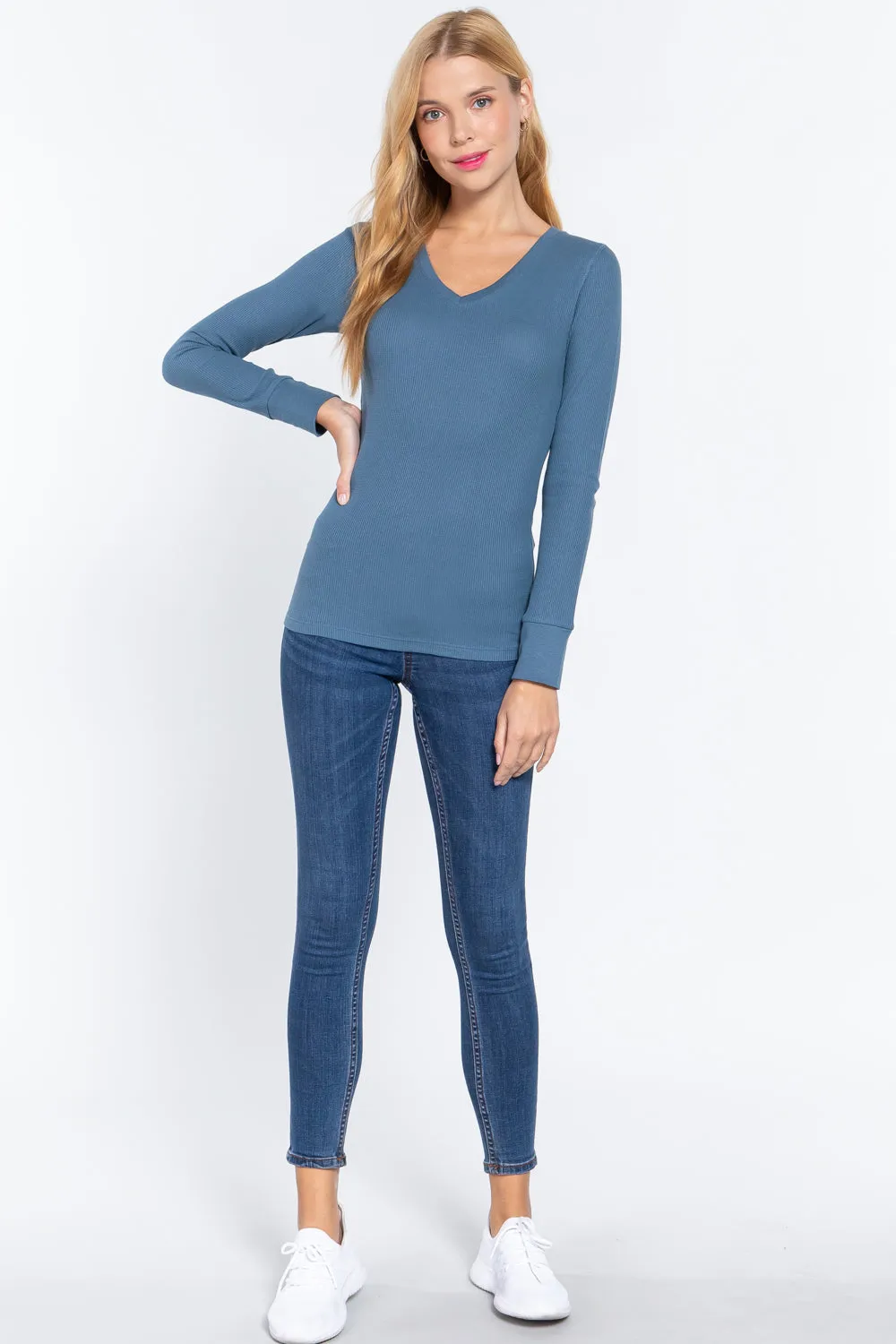 Long Slv V-neck Thermal Top - 16 colors