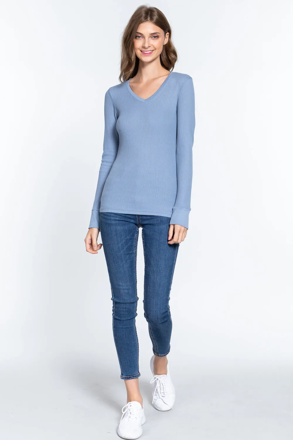 Long Slv V-neck Thermal Top - 16 colors