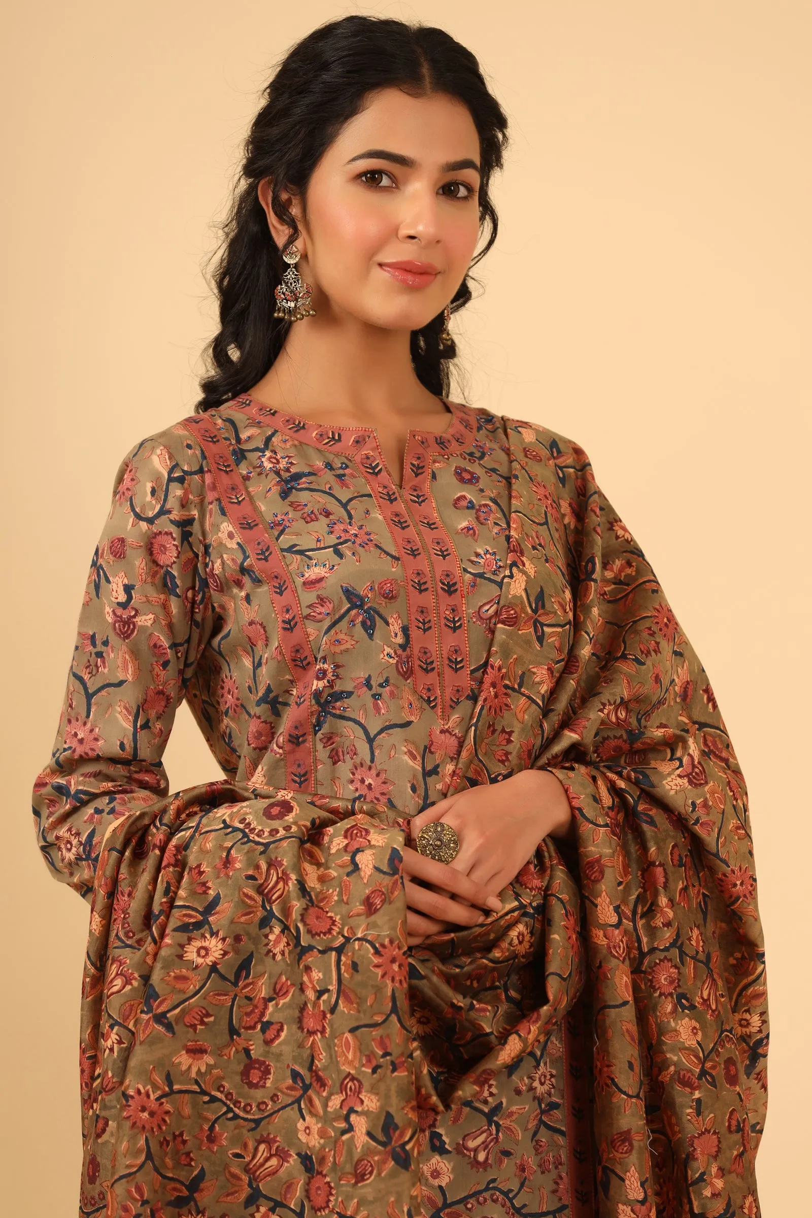 Maheen Afiya Olive Cotton Hand Block Printed Dupatta