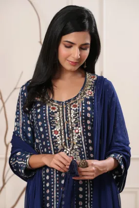 Maheen Masiah Chiffon Navy Blue Dupatta