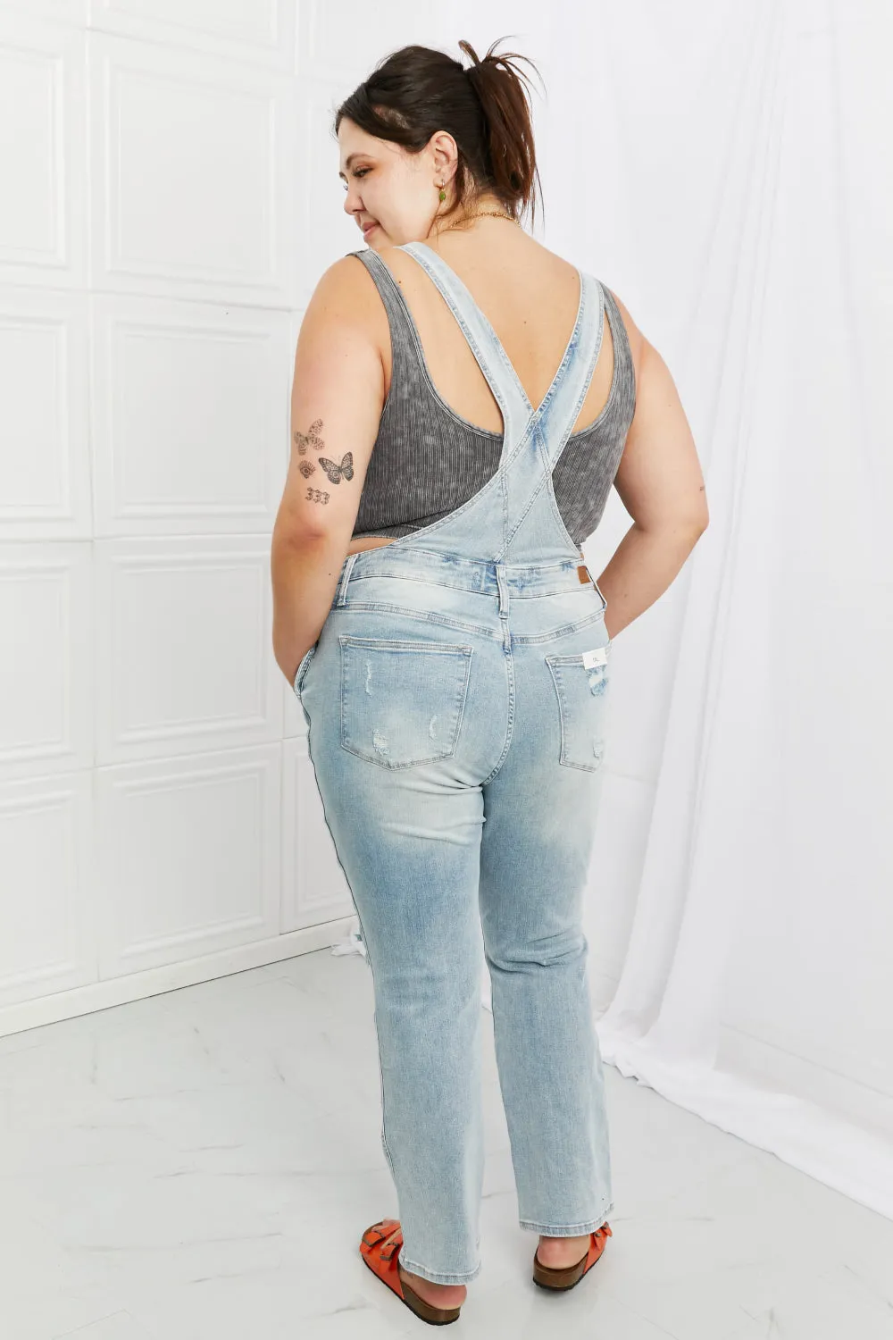 Melina Full Size Distressed Straight Leg Overalls