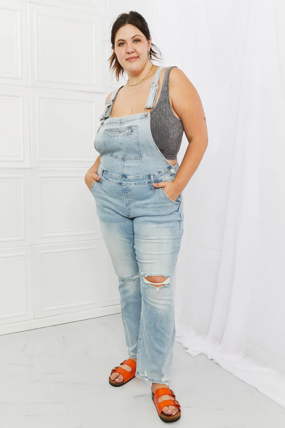 Melina Full Size Distressed Straight Leg Overalls