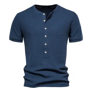 Men's Casual Knit Navel Button Down Shirt