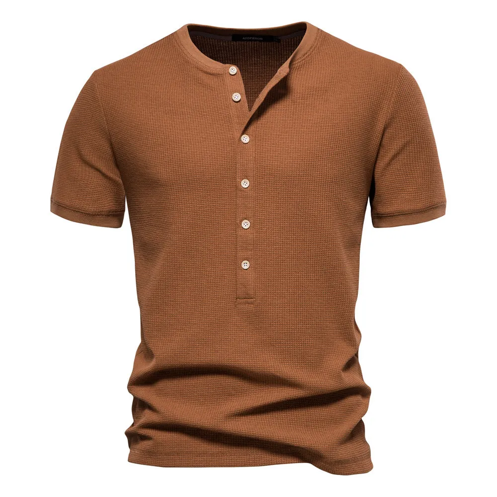 Men's Casual Knit Navel Button Down Shirt