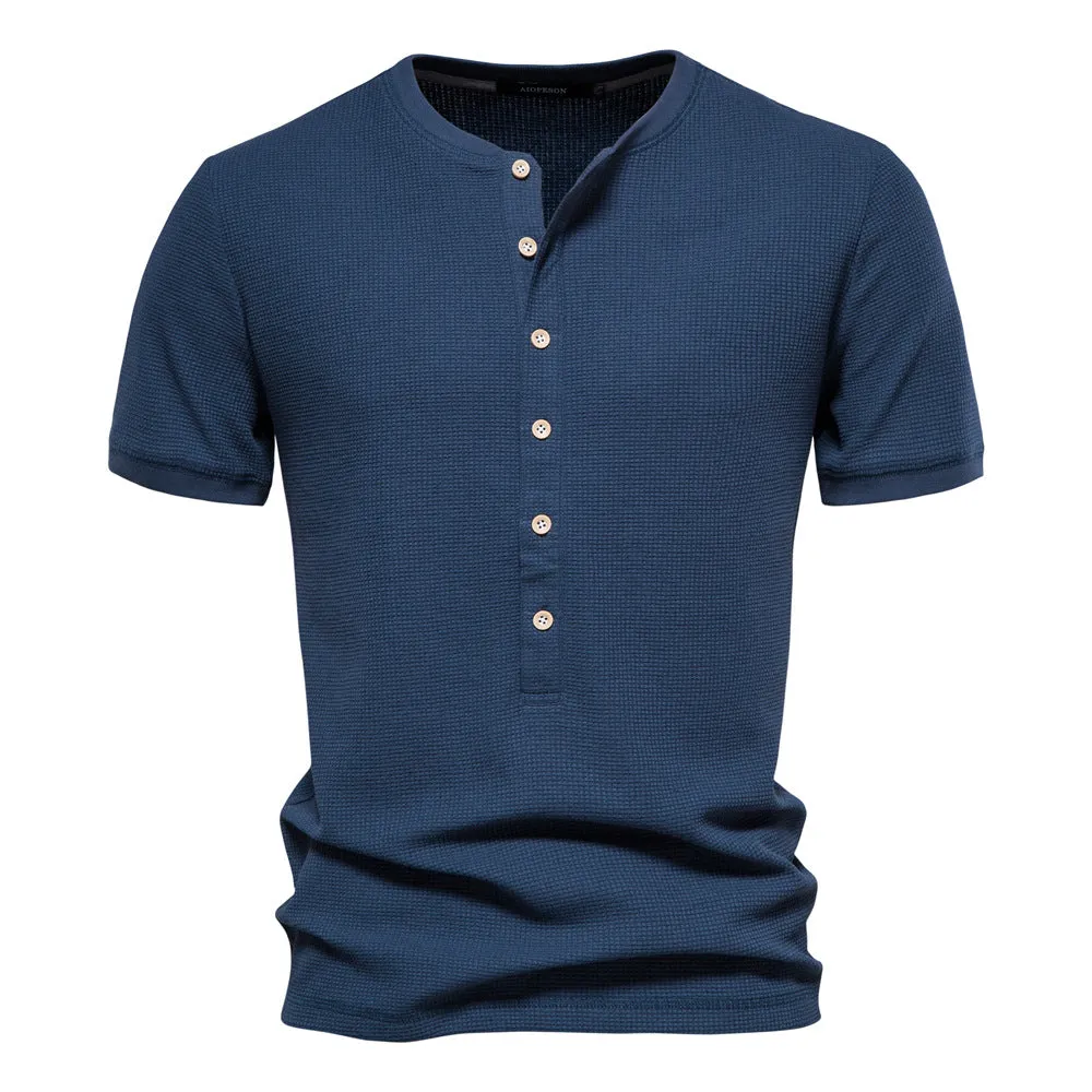 Men's Casual Knit Navel Button Down Shirt