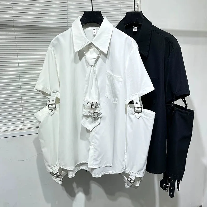 Metal Splicing Button-Up Shirt