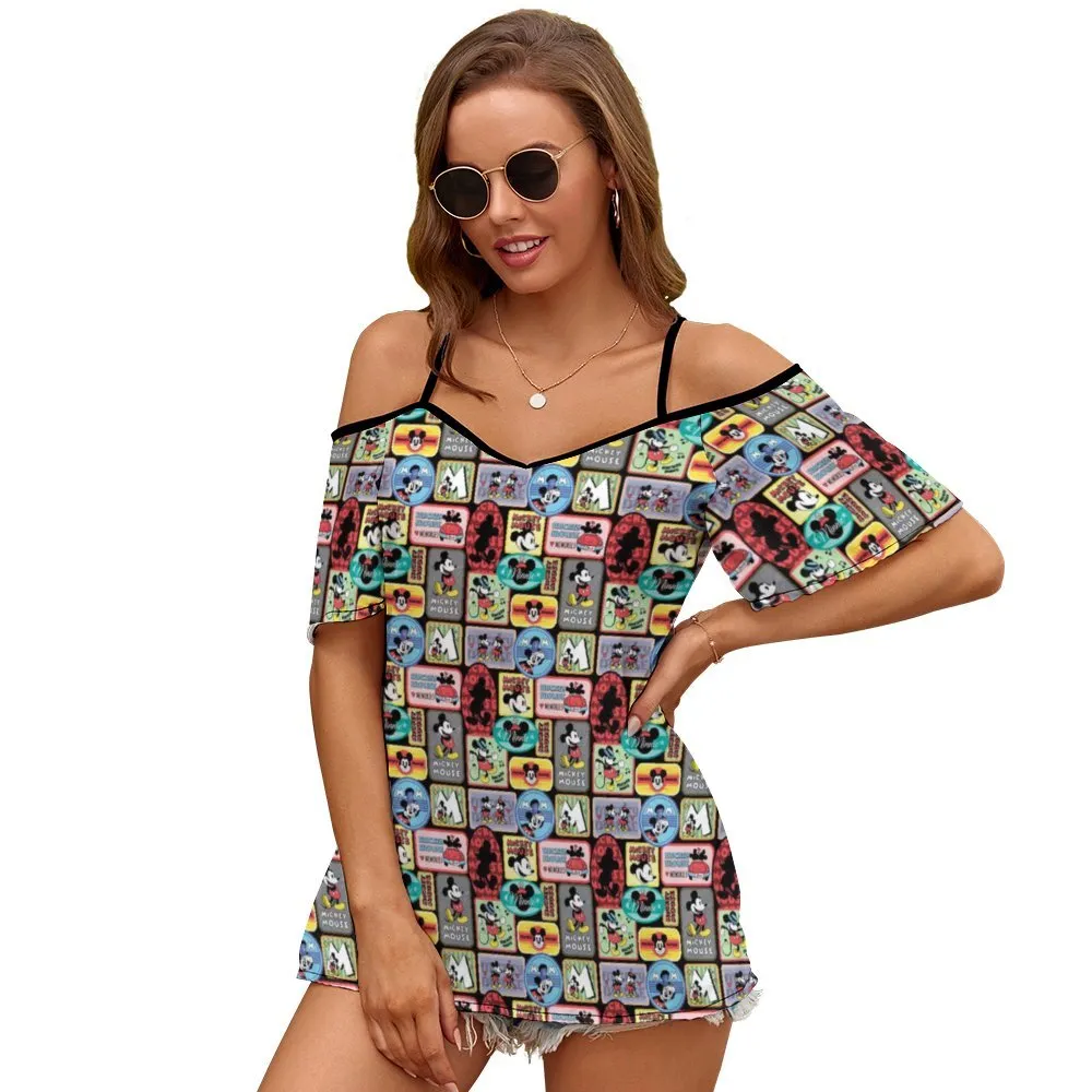 Mickey Stickers Women's Off-Shoulder Cold Shoulder Camisole Top