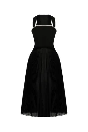 Milcah Pleated Strappy Velvet Midi Dress