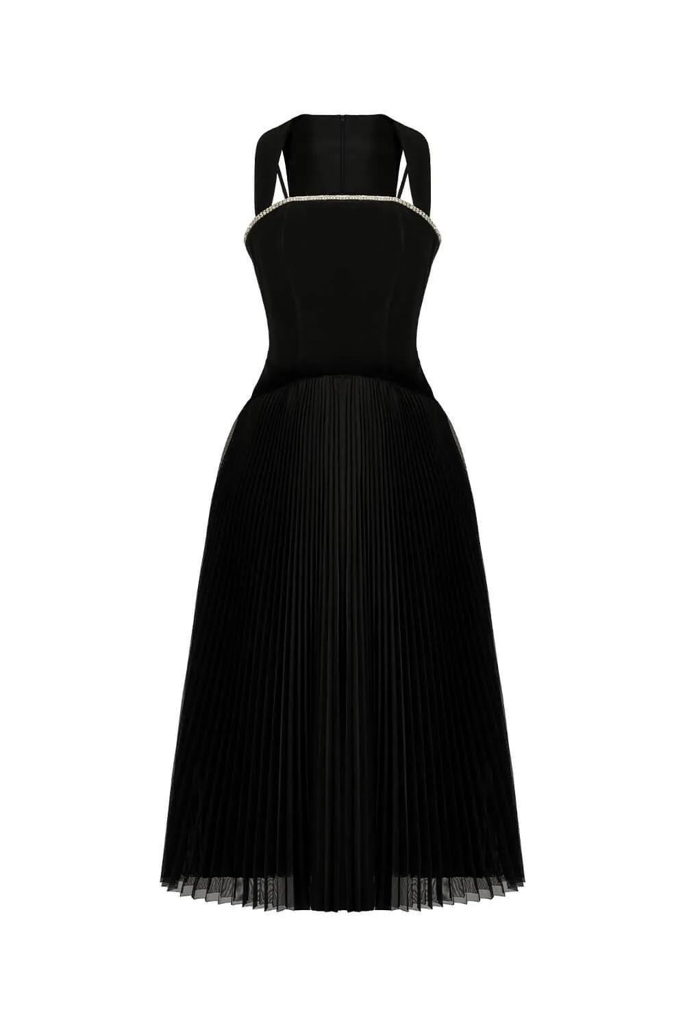 Milcah Pleated Strappy Velvet Midi Dress