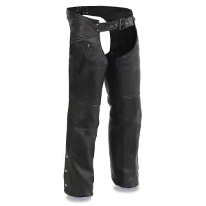 Milwaukee Leather Chaps for Men's Black Cool-Tec Naked Leather - 2 Zipped Thigh Pockets Motorcycle Chap - MLM5502