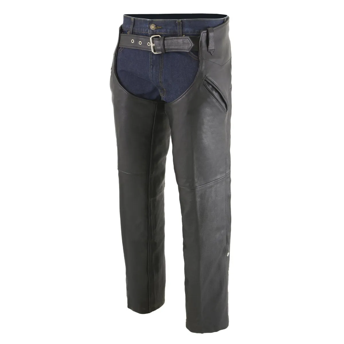 Milwaukee Leather Chaps for Men's Black Naked Leather Snap Out Thermal Lined - Slash Pocket Motorcycle Chap- ML1103