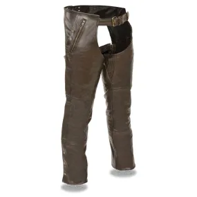 Milwaukee Leather Chaps for Men's Retro Brown Naked Leather - Snap Out Thermal 4-Pockets Motorcycle Chap - ML1191RT