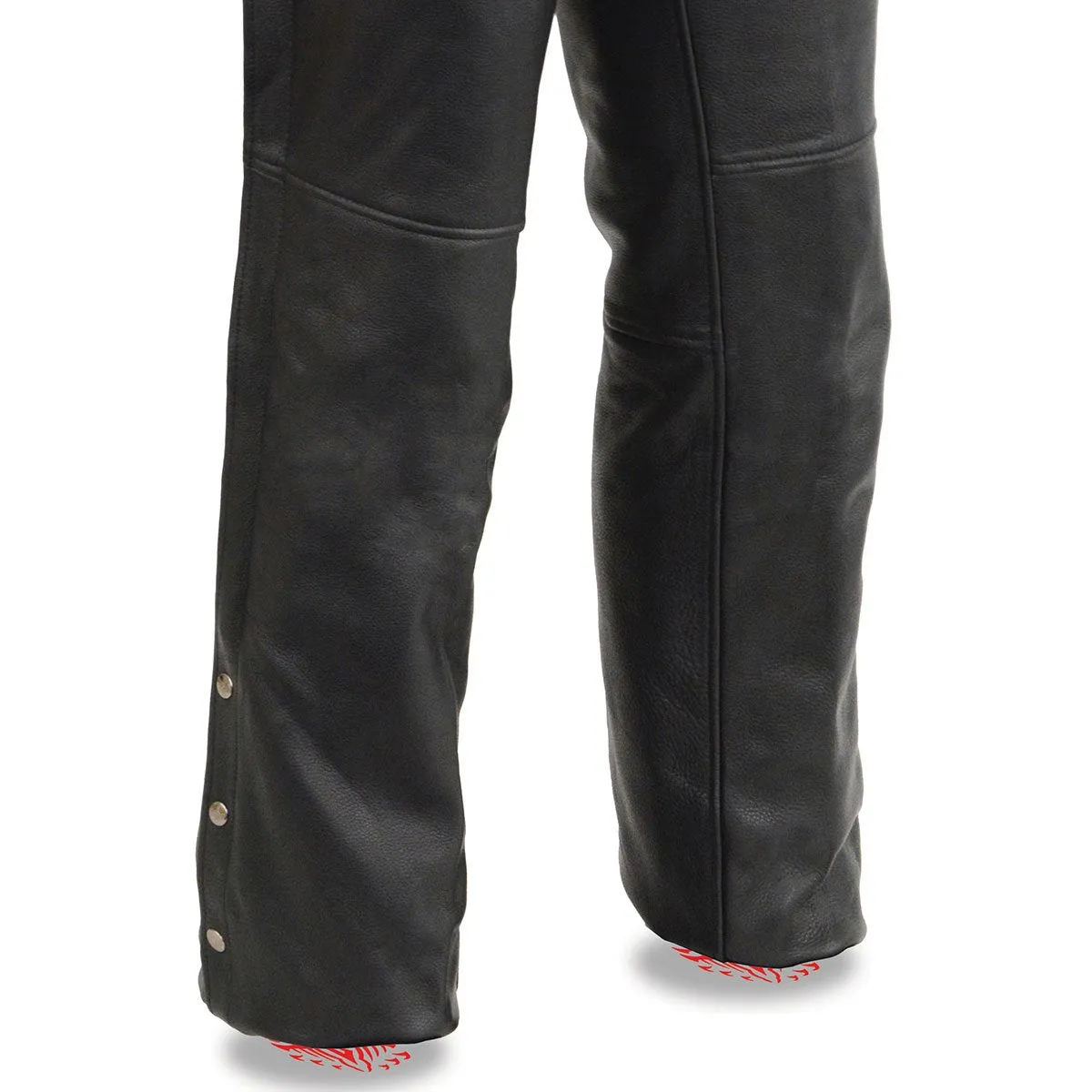 Milwaukee Leather MLM5513 Men's Black 'Heated' Motorcycle Leather Winter Chaps with Zippered Thigh Pockets