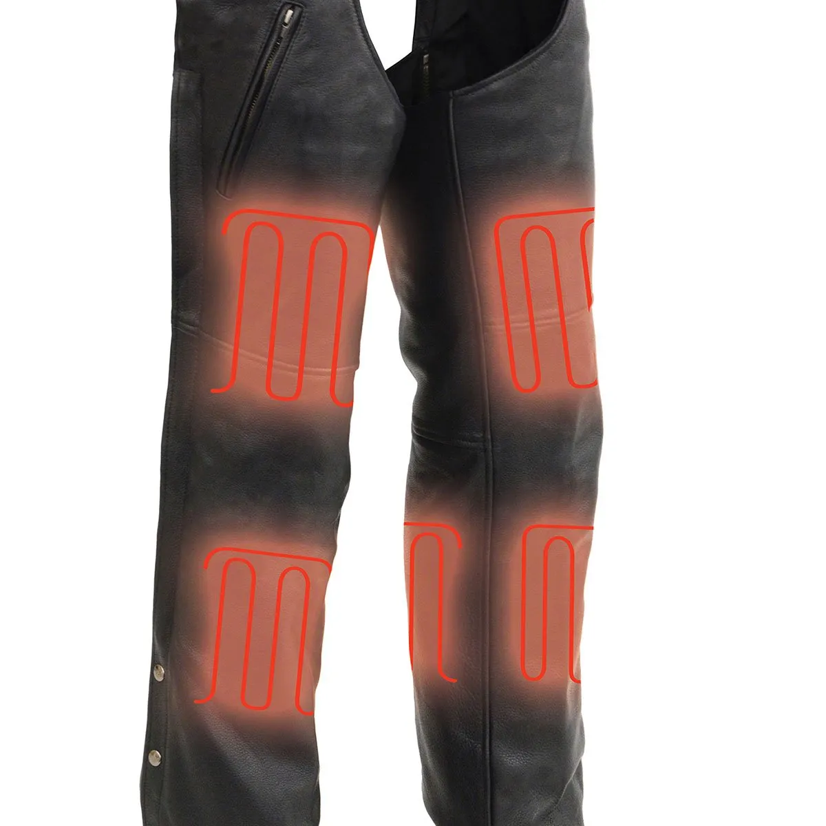 Milwaukee Leather MLM5513 Men's Black 'Heated' Motorcycle Leather Winter Chaps with Zippered Thigh Pockets