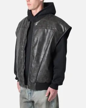 MNML Leather Bomber Vest Black