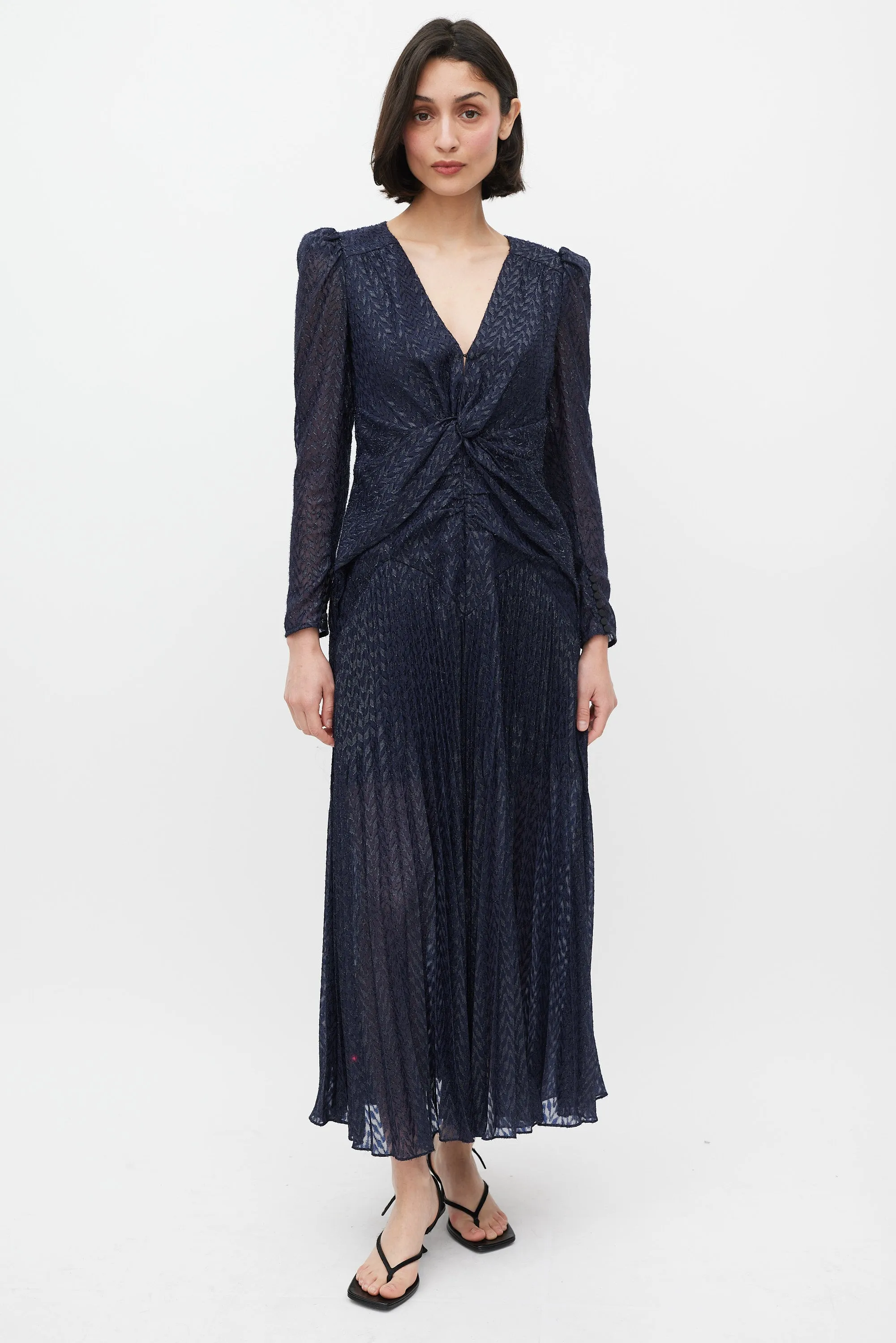 Navy Twisted Metallic Fil Coupé Maxi Dress