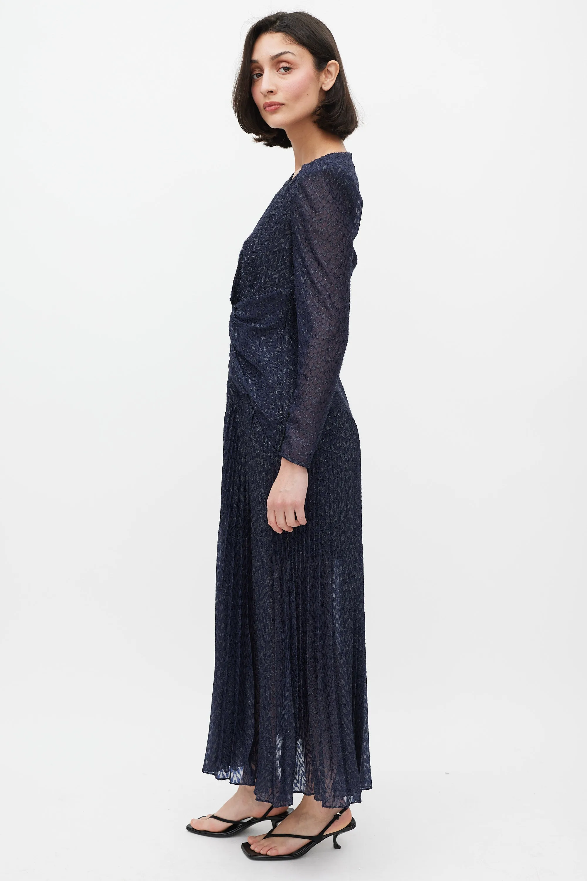 Navy Twisted Metallic Fil Coupé Maxi Dress