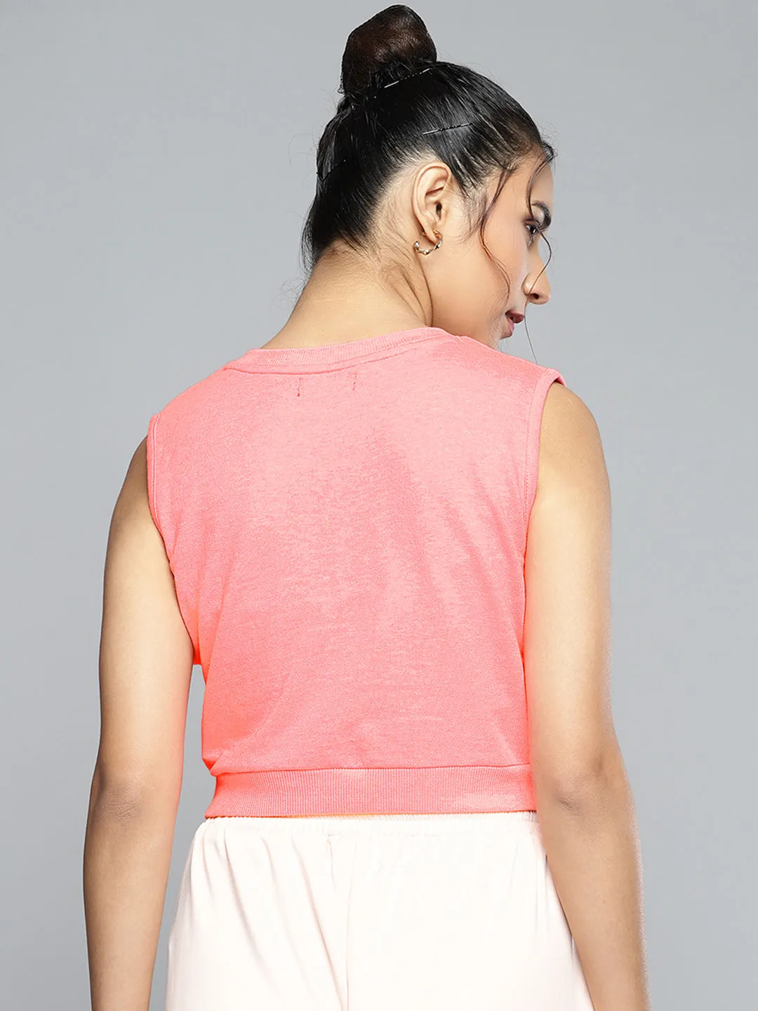 Neon Pink V Neck Crop Vest