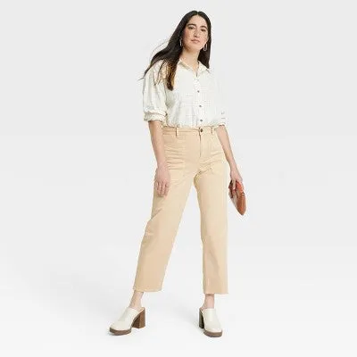 New - Women's High-Rise Barrel Leg Pants - Universal Thread Tan 10