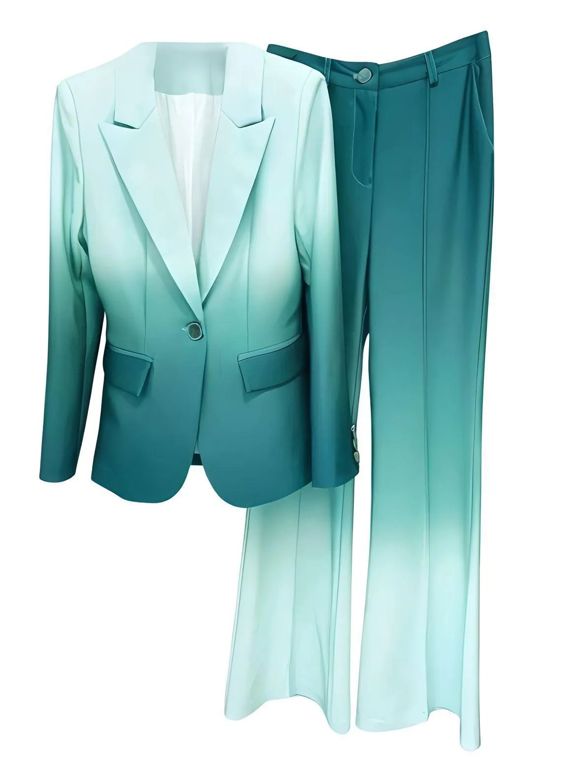 Newest Fashion Suit Set Single Button Blazer Gradient Color Women's Flare Pants Suit 2pcs