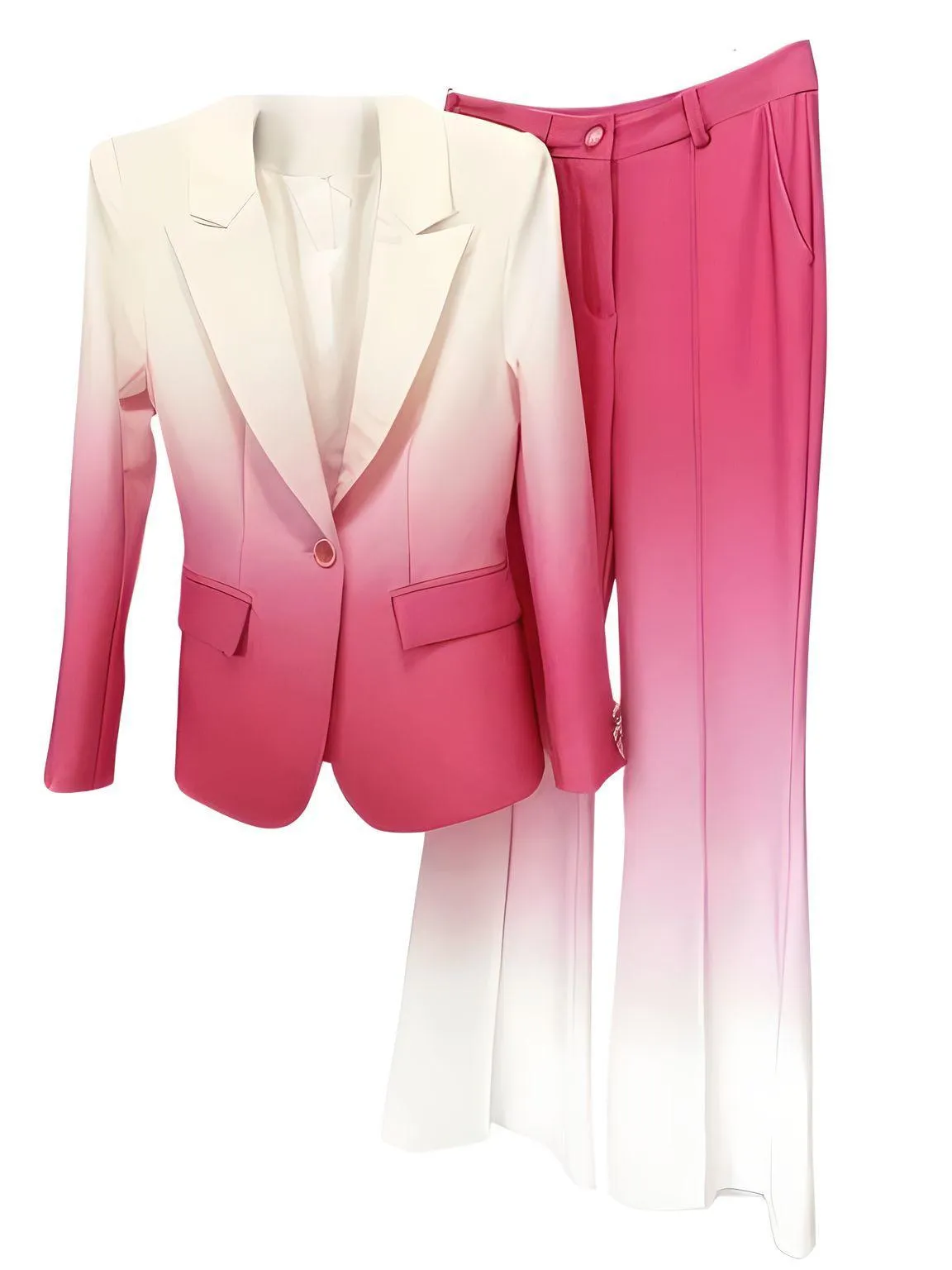 Newest Fashion Suit Set Single Button Blazer Gradient Color Women's Flare Pants Suit 2pcs