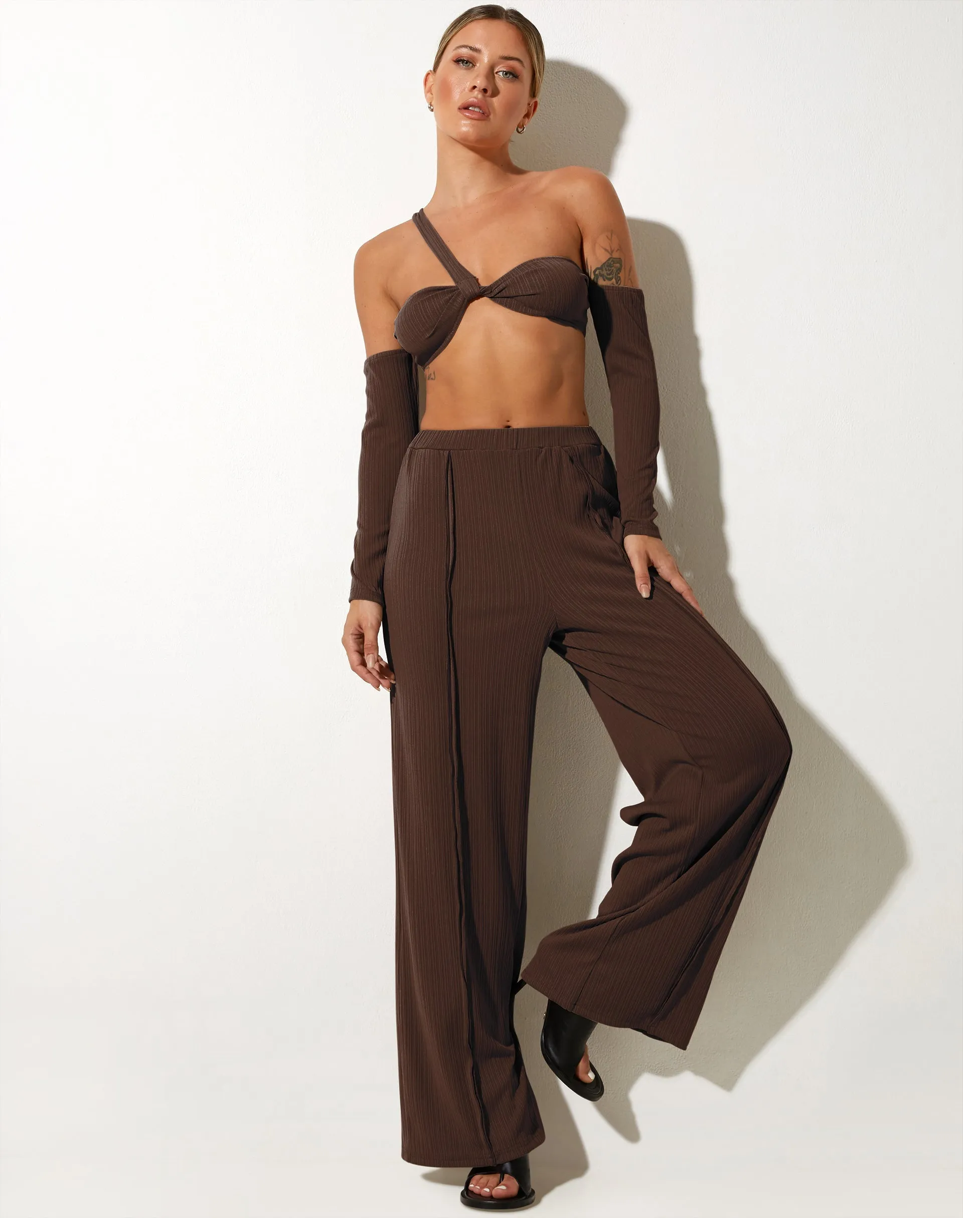 Obera Wide Leg Trouser in Bitter Chocolate