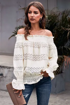 Off Shoulder Smocked Long Sleeve Blouse