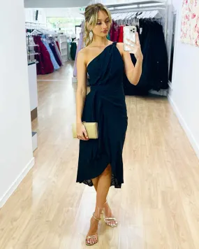 Olivia One Shoulder Midi Dress - Black