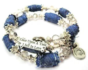 Once Upon A Time I Fell In Love Blue Jean Beaded Wrap Bracelet