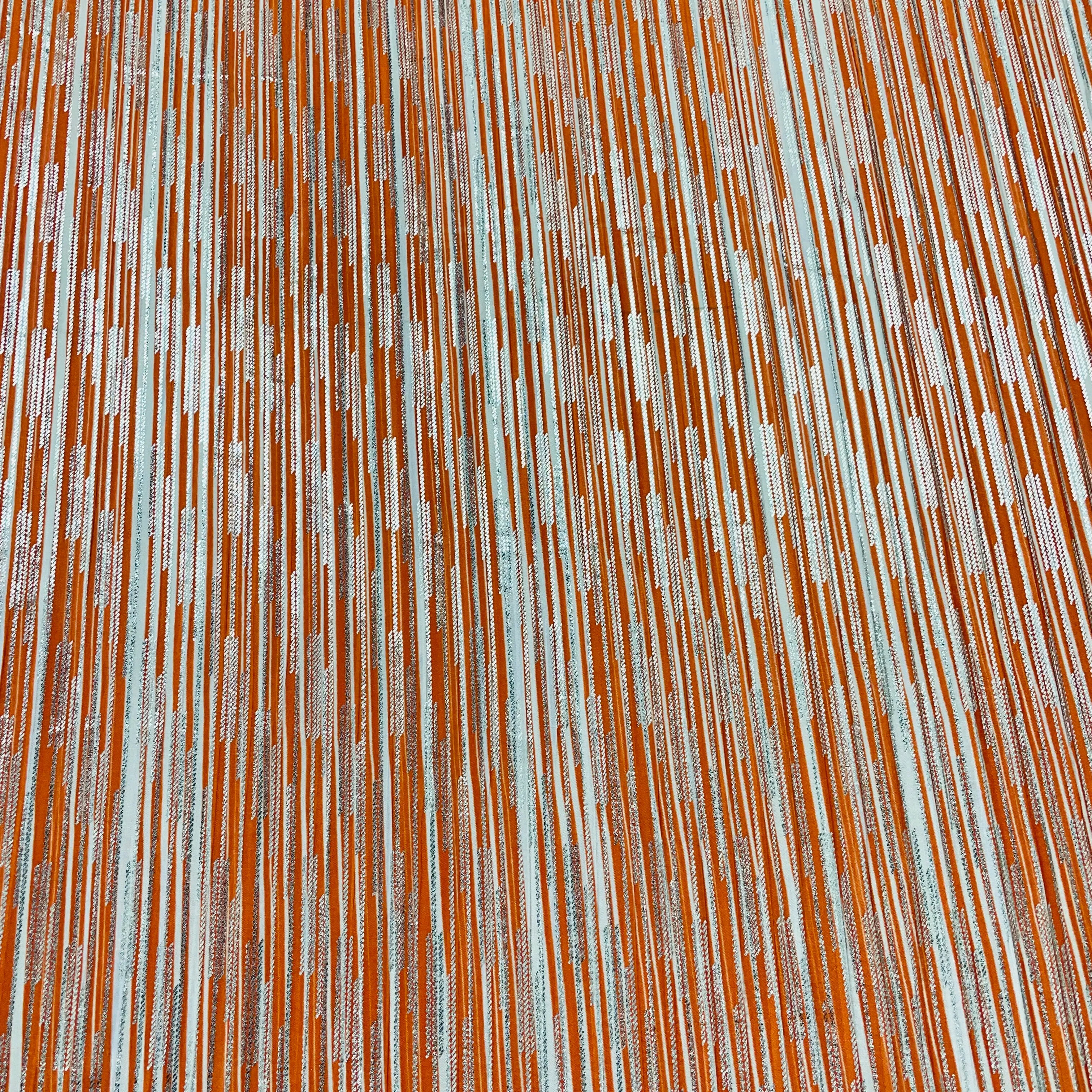 Orange & White Stripes with Foil Knitted Lycra Semi Fabric