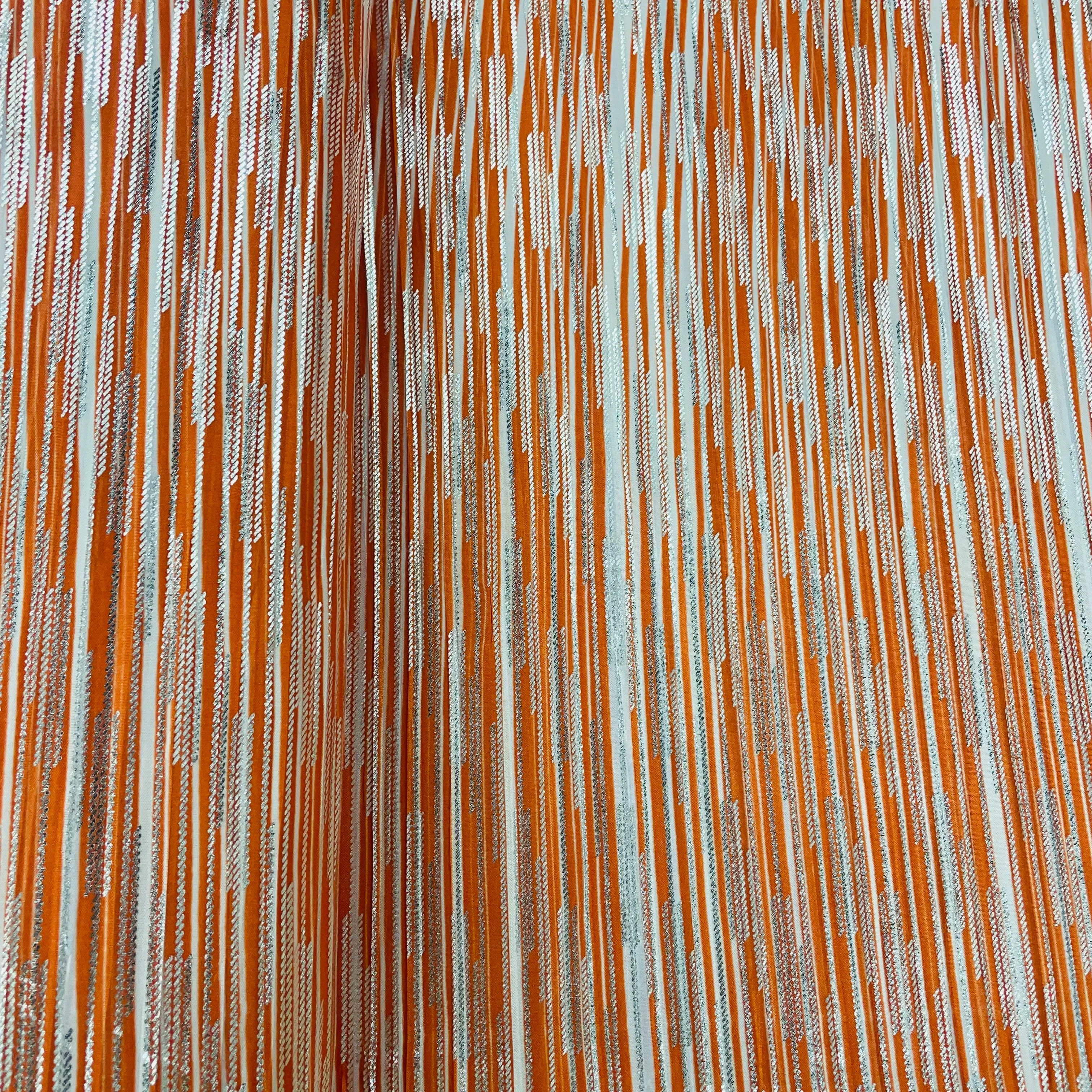 Orange & White Stripes with Foil Knitted Lycra Semi Fabric