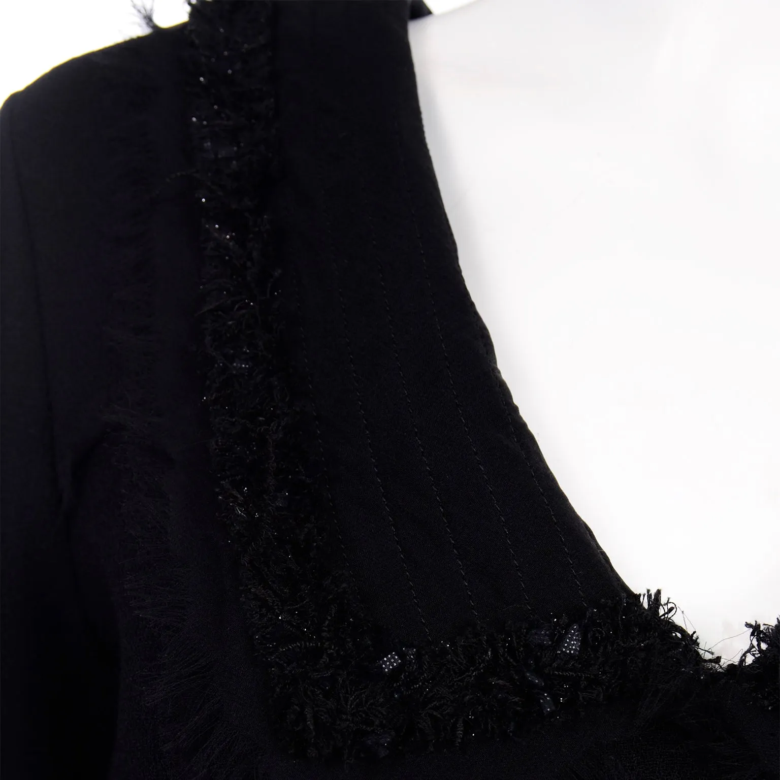 Oscar de la Renta Fall 2010 Black Dress With Raw Silk Edges & Sparkle Trim