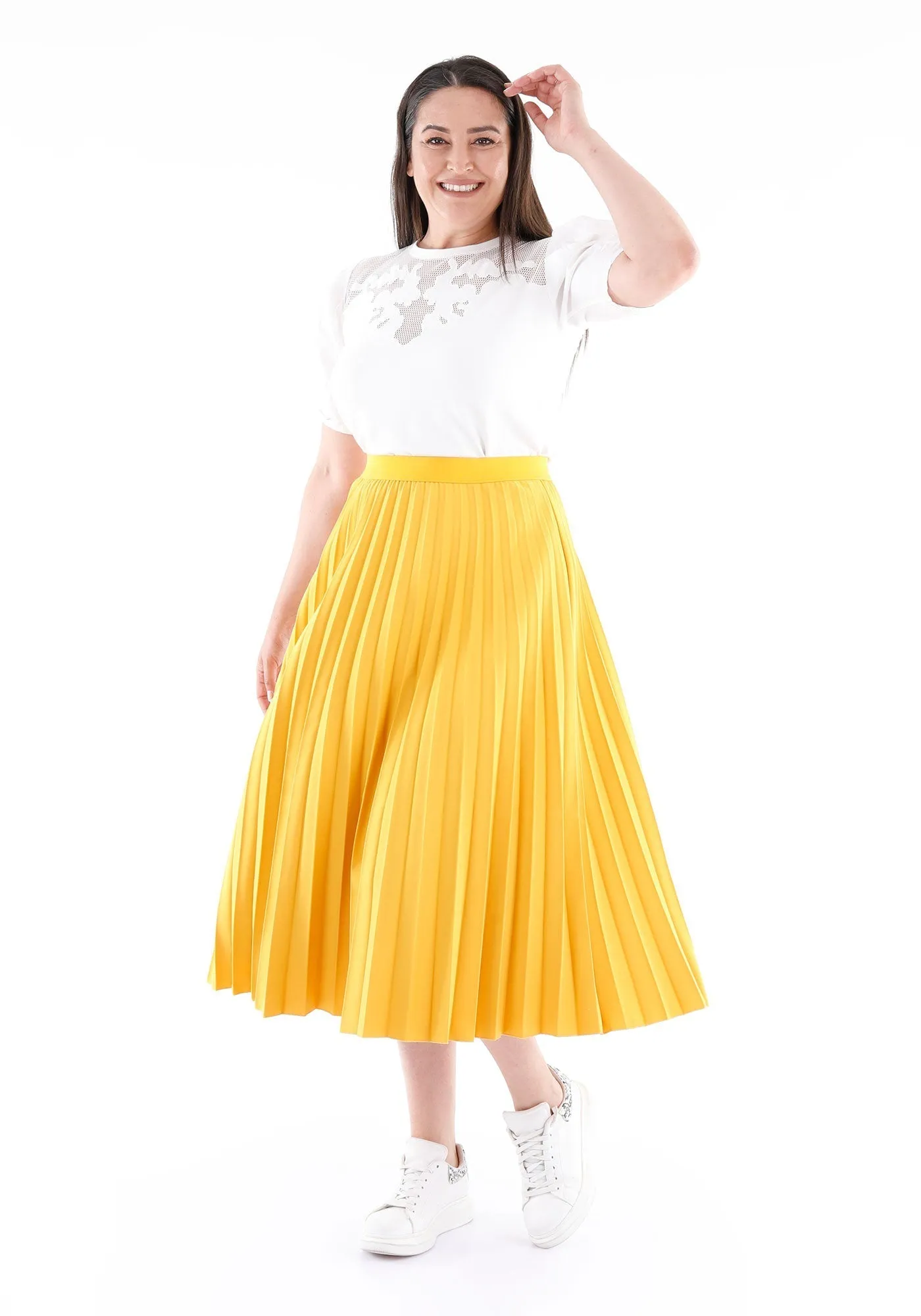 Oversized Accordion Plise Midi Pleated Skirt