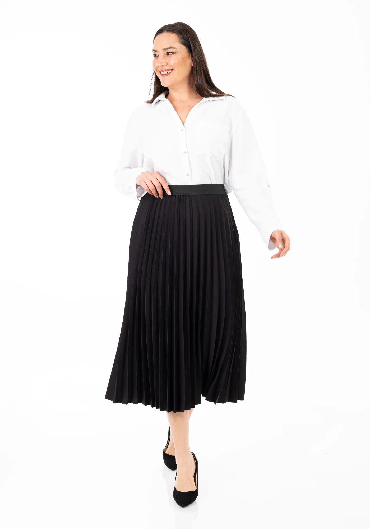 Oversized Accordion Plise Midi Pleated Skirt