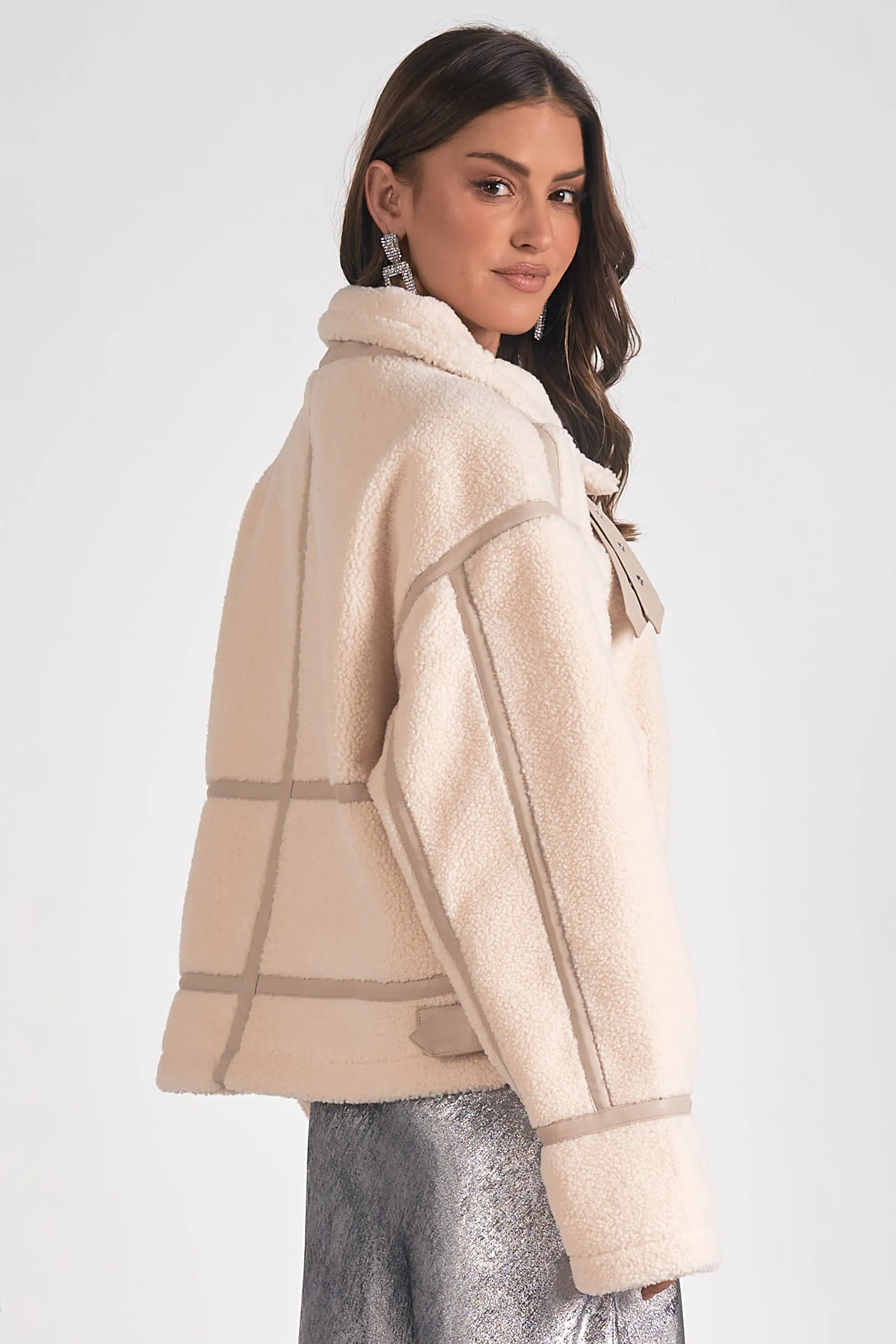 Oversized Sherpa Bomber, White