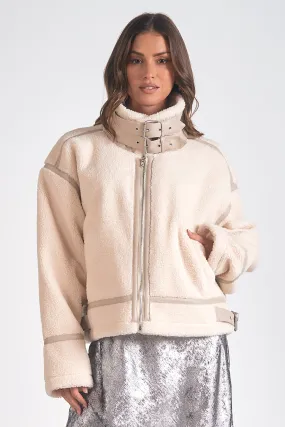 Oversized Sherpa Bomber, White