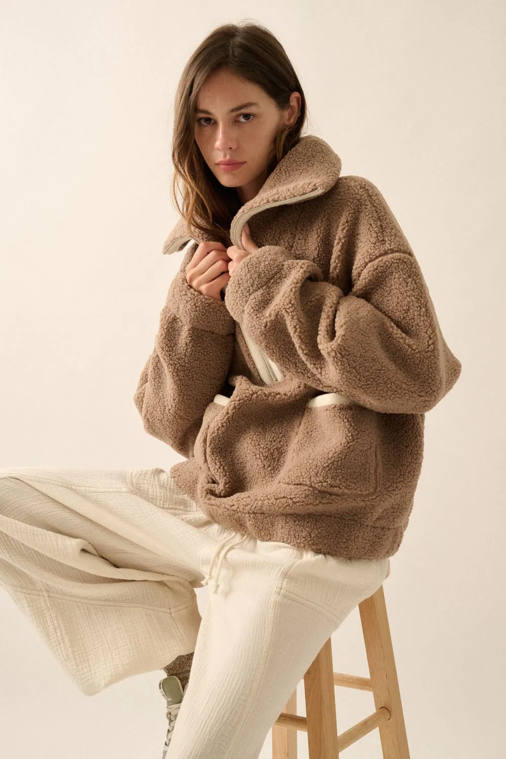 Oversized Sherpa Half Zip Pullover Jacket