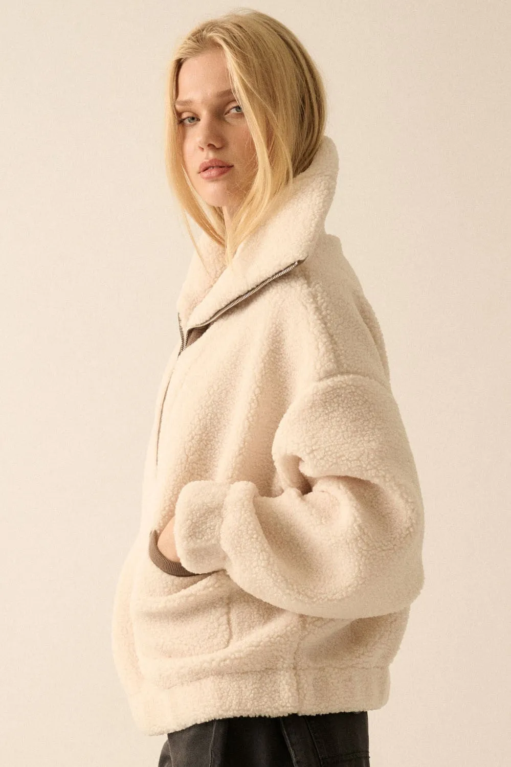 Oversized Sherpa Half Zip Pullover Jacket