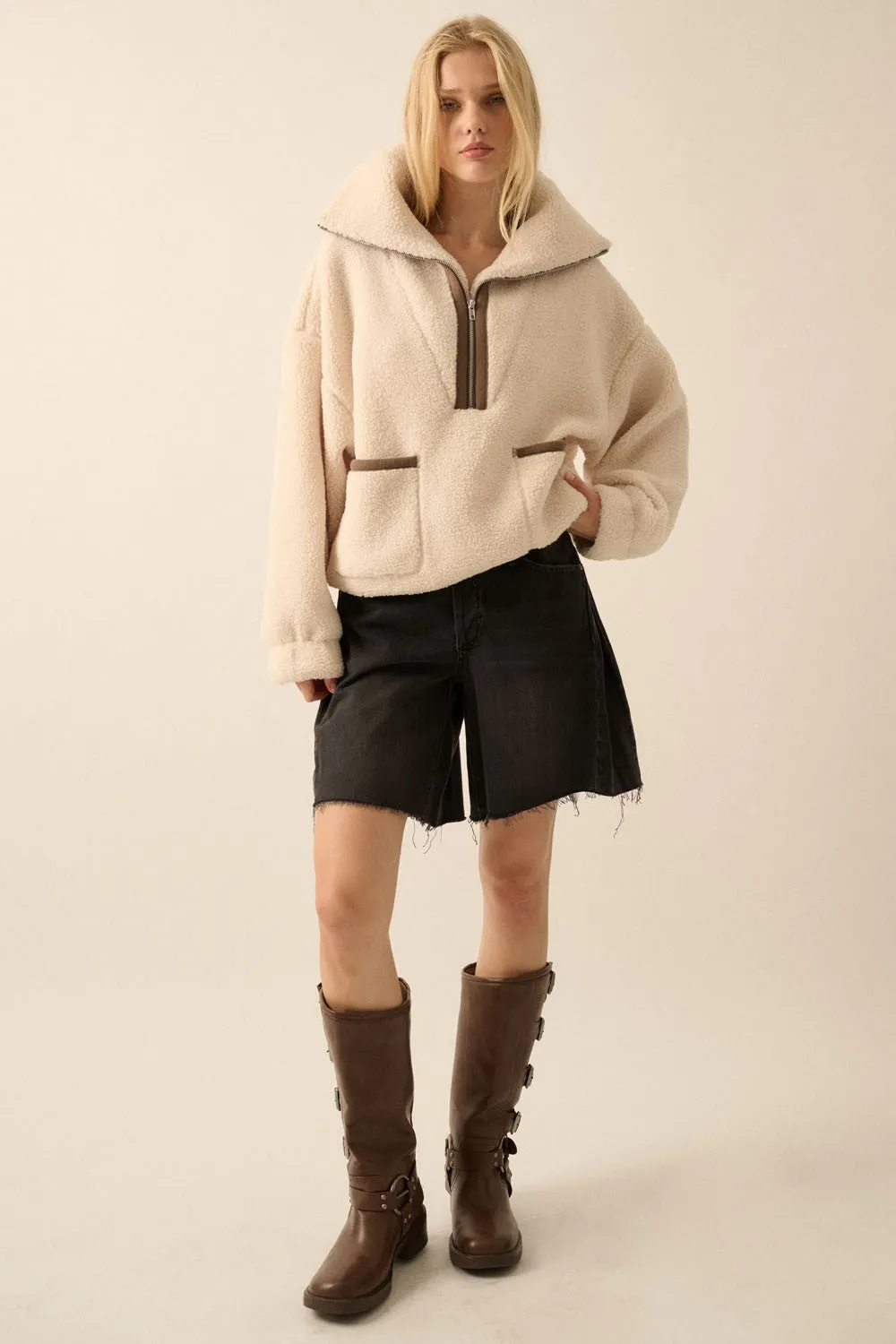 Oversized Sherpa Half Zip Pullover Jacket