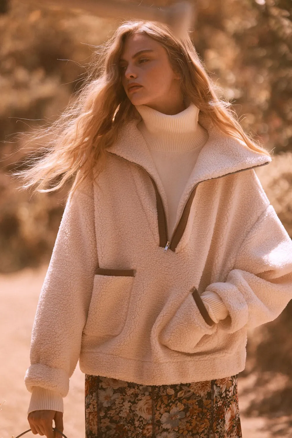 Oversized Sherpa Half Zip Pullover Jacket