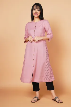 Pastel Pink A-line Linen Kurta