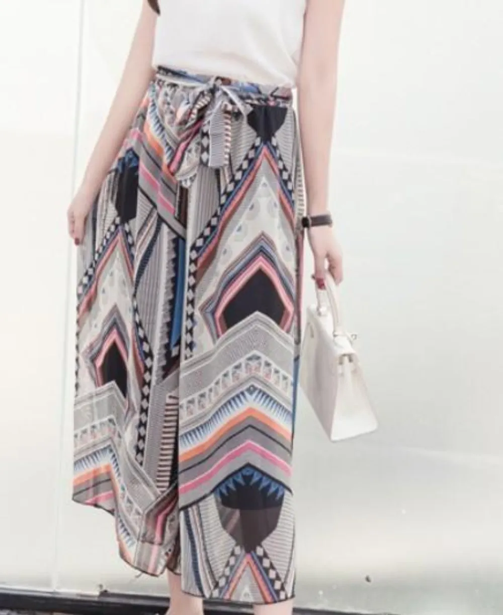 Pattern Flowy Wide Leg Pants