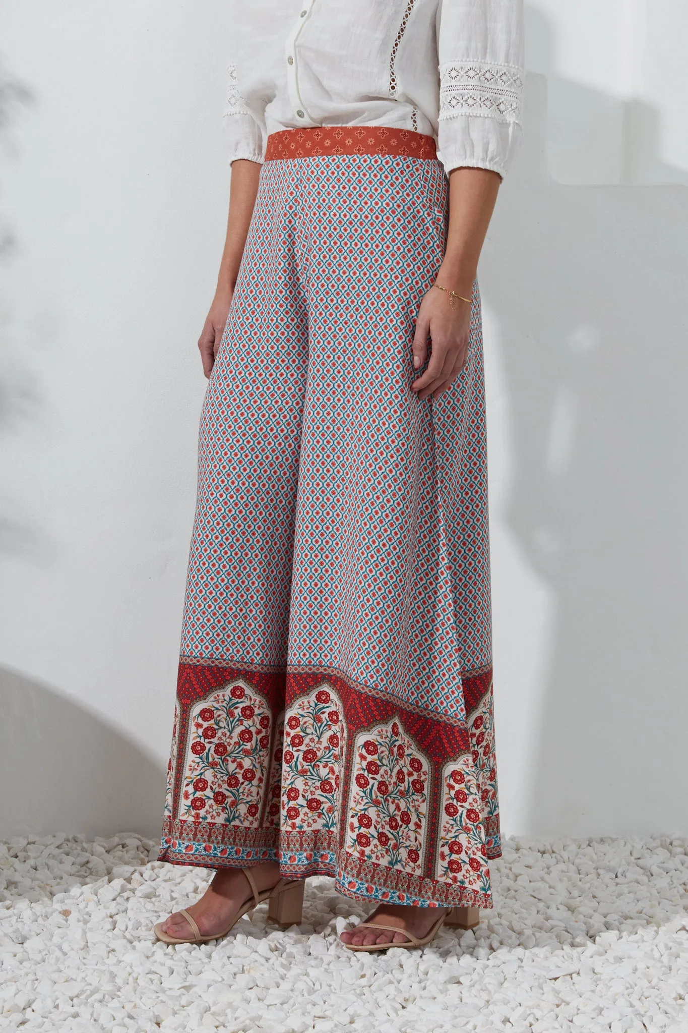 Petunia Red Floral Boho Wide Leg Pants