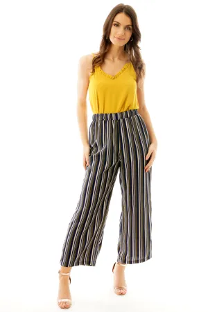 Pin Stripe Chiffon Wide Leg Culotte Trousers