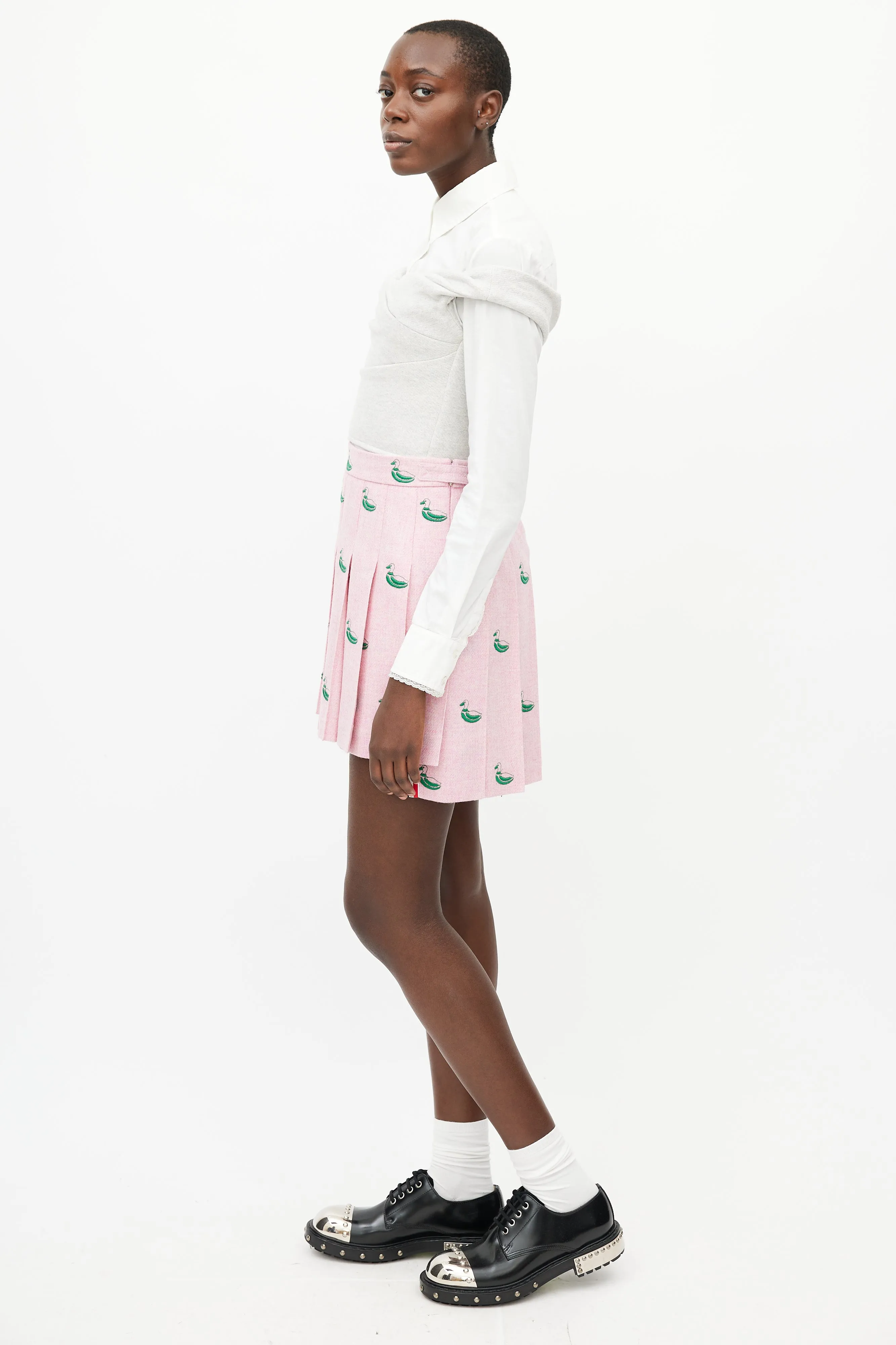 Pink & Green Pleated Duck Skirt