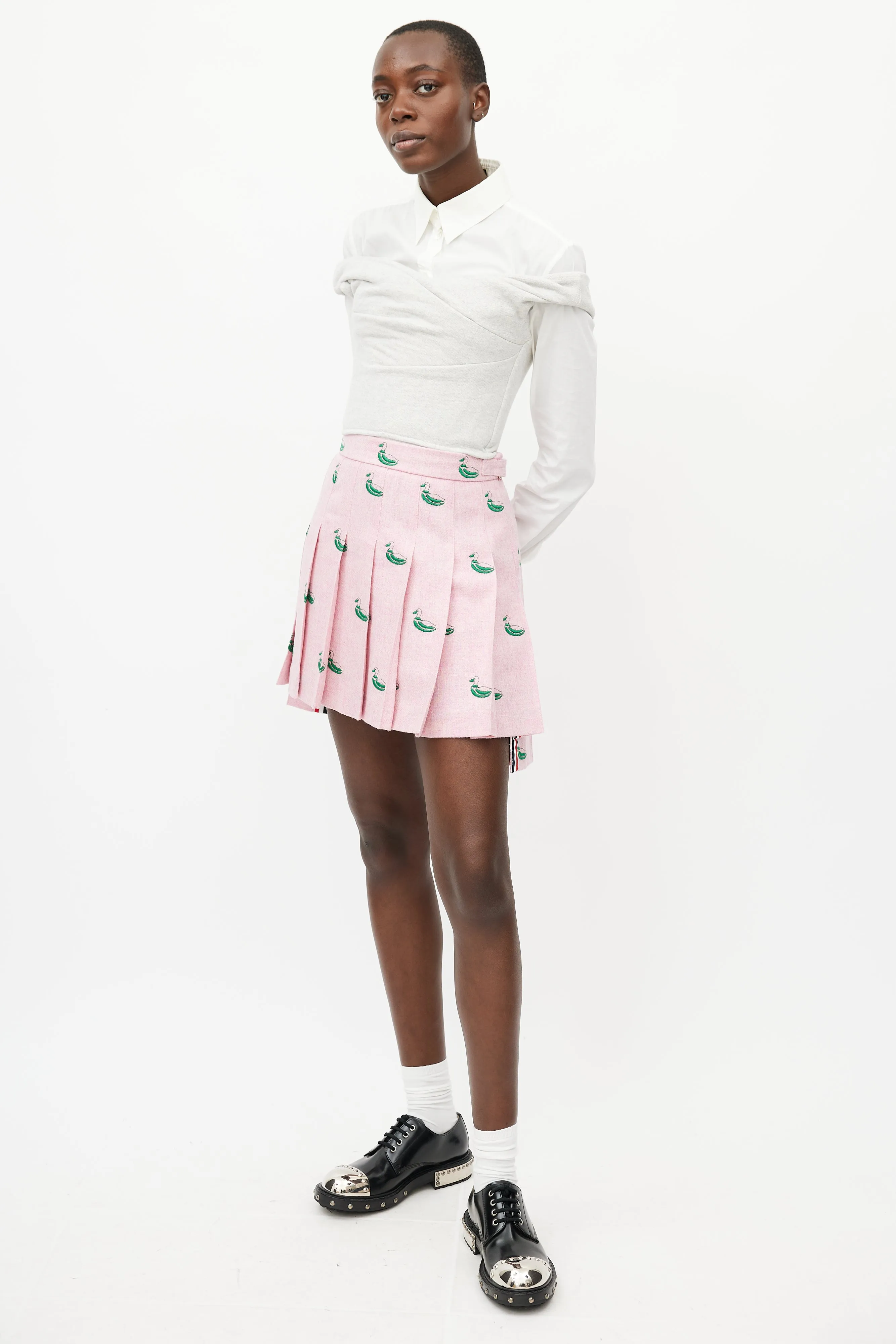 Pink & Green Pleated Duck Skirt