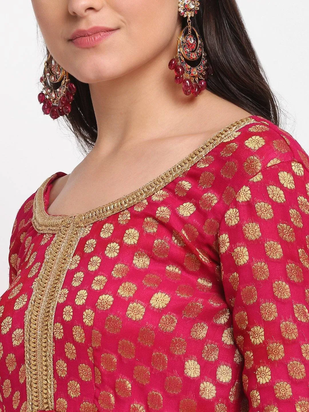 Pink Red Anarkali Suit Set with Dupatta