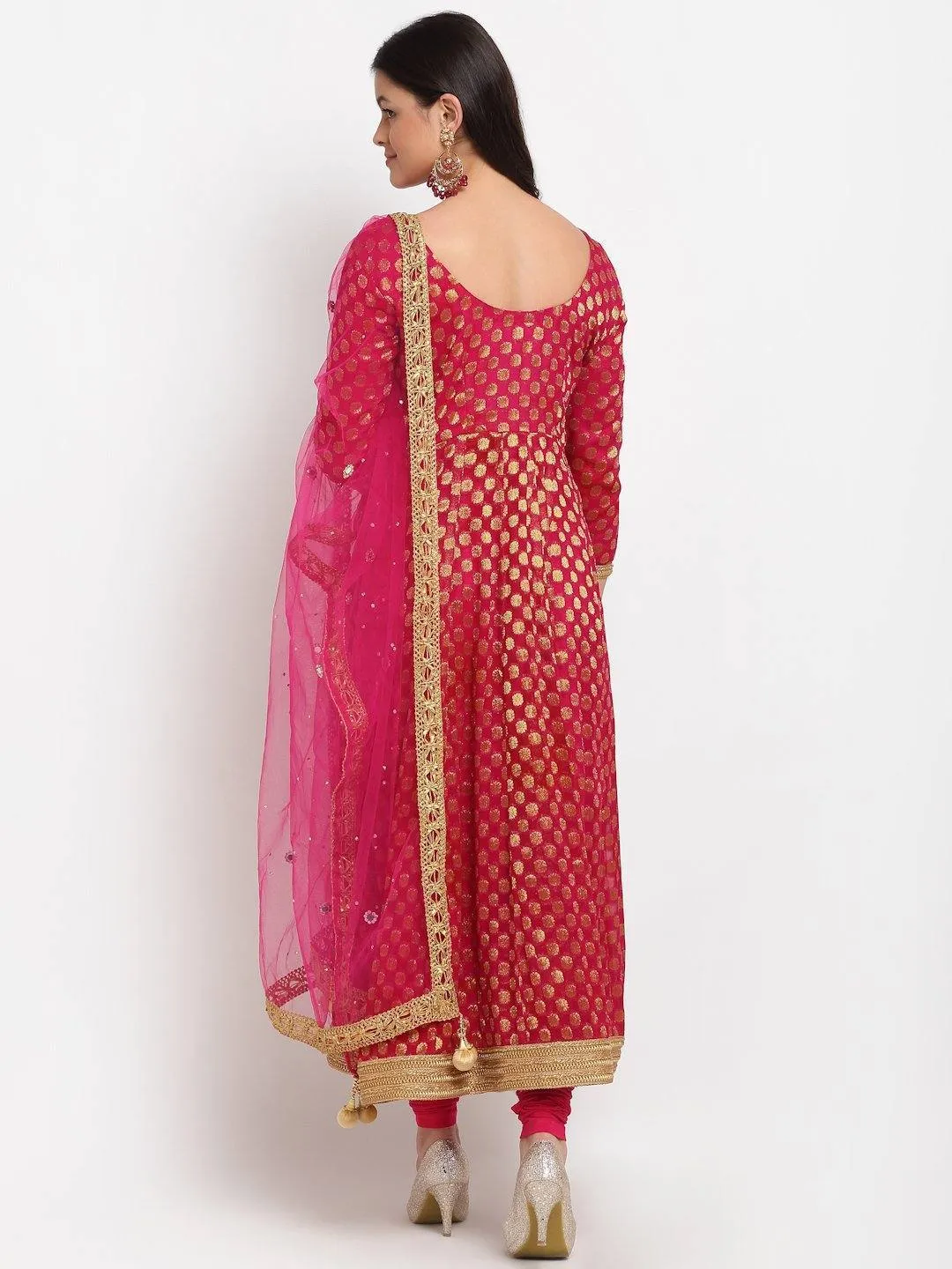 Pink Red Anarkali Suit Set with Dupatta