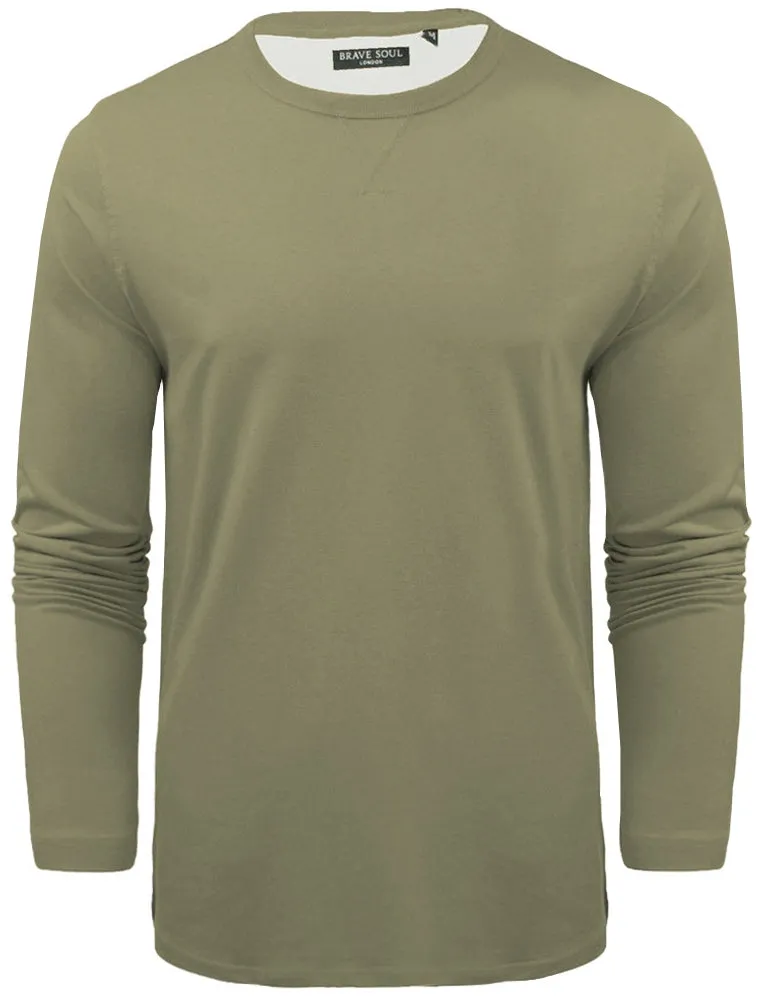 PragueJ Long Sleeve Cotton Jersey Top in Dusky Green