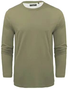 PragueJ Long Sleeve Cotton Jersey Top in Dusky Green